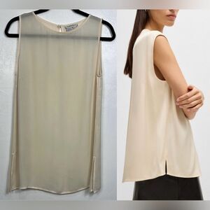 Isabella Bird Vintage 100% Silk Beige Sheer Sleeveless Tunic Top Size M
